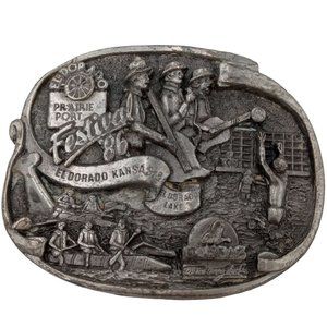 El Dorado KS Belt Buckle 1986 Prairie Port Canoe Musicians String Bass Volleybal